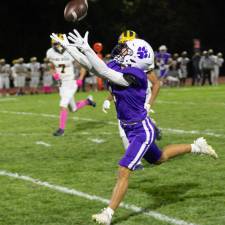 Warwick receiver Dylan Sullivan hauls in a touchdown against Pine Bush. Sullivan finished the day with 10 catches for 176 yards and two touchdowns.