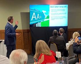 Orange County Executive Steve Neuhaus delivers his 2025 proposed budget address Sept. 24 at the Erie Hotel and Restaurant in Port Jervis.