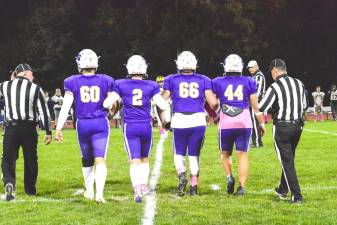 Senior captains Michael Miller (#60), Brody Frederick (#2), Michael Hennessy (#66), and Grant Havell (#44). Not pictured: Senior captain Wyatt Vreeland (#41).