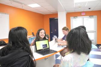 Golden Hill fifth-graders enjoying the new collaboration space.