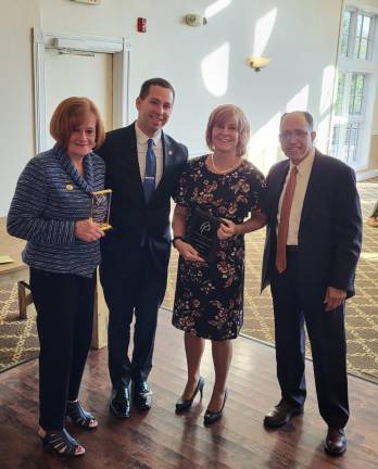 People for People Fund treasurer and former Chairman and CEO of First Federal Savings of Middletown Maggie Smith, New York State Assemblyman Brian Maher, Fair-Rite Products Director of Human Resources Debra A. Sherman, and People for People Fund President Nolly Chimes at last year’s People for People Fund Recognition Breakfast.