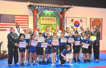 Warwick Junior Police Academy participants at the Chosun Taekwondo Academy.