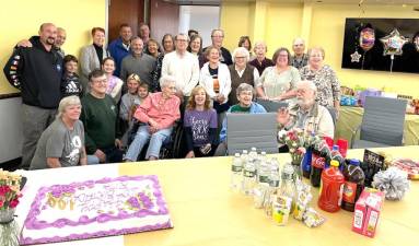 Rita Nowak (in pink), a lifelong resident of the village of Florida, celebrated her 100th birthday on November 12, 2024. Friends and relatives joined in the celebration at Sapphire Nursing Home in Goshen.