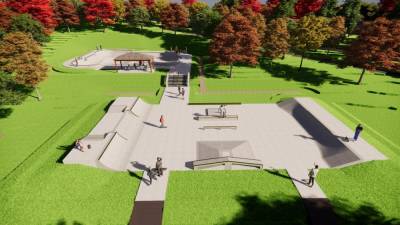 A rendering of the skate park plan for Veterans Memorial Park.