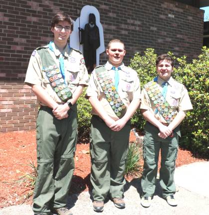 Photo by Roger Gavan Three Boy Scouts from Troop 45 advanced to Rank of Eagle: From left, Matthew Kaytes, Nicholas Jackson and Jeffrey Koff.