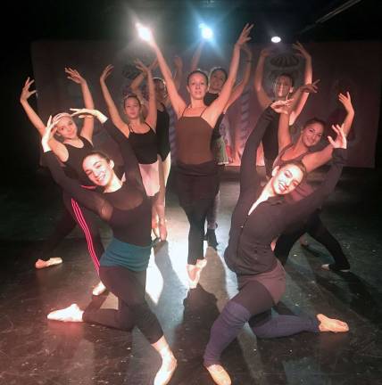 Provided photo Students from the Warwick Center for the performing arts rehearse along side Warwick Dance Collective members. From left, Nina Manelis, Madelyn Eltringham, Arcadia Sussman, Grace Conneely-Nolan, Pamela Sorensen, Julia O'Brien, Rebecca Greenbaum, Paige Kent and Claire Beebe.