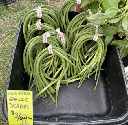 Garlic scapes at the farmers market.