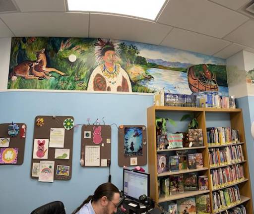 A portion of Dr. Ping’s mural work at the Greenwood Lake Public Library.