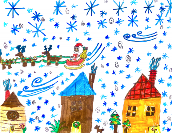 “Santa Over Warwick,” by Olive Malloy, age 9.