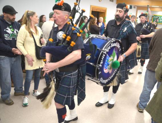 The AOH Pipe Band Div. 1 from Orange County marches in for a performance.