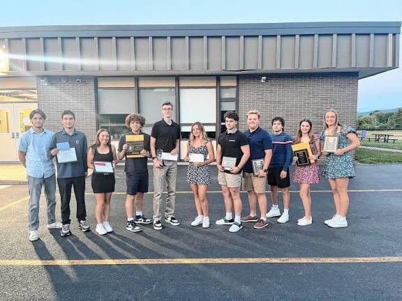 The following students were awarded local scholarships at the Athletic Awards Ceremony Tuesday, June 11 on the Warwick High School campus (L-R): Killian Bauman, Gary Polakoff, Gina Milazzo, Elijah Fiol, James Unger, Katherine Finnerty, Jake Rooney, Daniel Svoboda, Philip Davidov, Samantha Brady, and Lily Beatti.