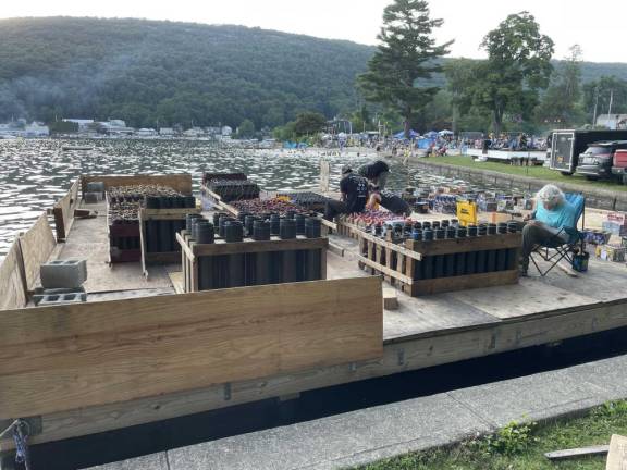 The fireworks barge gets ready for a spectacular July 4 display on Greenwood Lake.