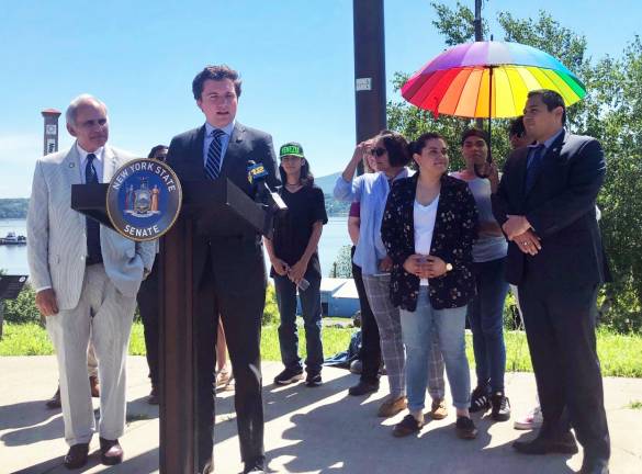 Provided photo At a press conference in Newburgh, State Sen. James Skoufis announced that his office has secured $100,000 in operational funding for the Newburgh LGBTQ Center that will give the center the ability to hire staff, enabling them to provide additional vital programming and services to support the county&#x2019;s LGBTQ community.