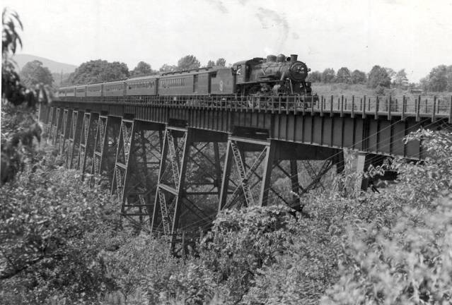 This large railroad viaduct, known as the Orr Mills Trestle, once spanned the Moodna Creek and Route 32 in Cornwall. However, like much of the Middletown Branch, it has almost entirely vanished today.