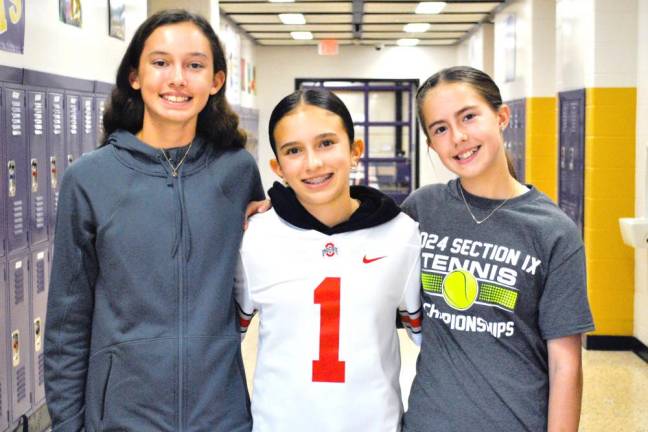 Leah Scalo, Keri Leahey and Piper Stewen are the varsity tennis team’s youngest players.