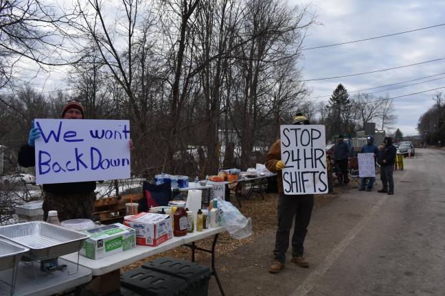 Retired Lieutenant Frank Smith, 56, of Minisink, front, has been coming out in solidarity with the strikers. “These guys don’t have a life.”