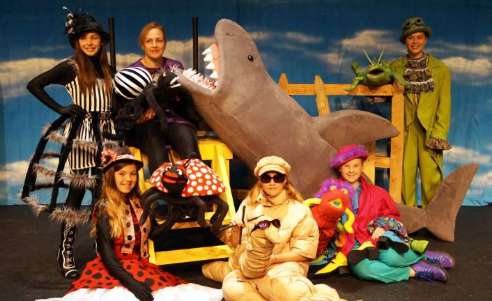 Pictured from left to right are Julia Mosier, Reyna Whitty, Yvonne Bel-Blatt, Emma Thomson, Grace Gorczynski and Chance Ortiz-Sorrenti from the Acting Out Playhouse musical production of Roald Dahl's &quot;James and the Giant Peach Jr.&quot; at SUNY Orange. Bel-Blatt created the puppets and costumes for this production.