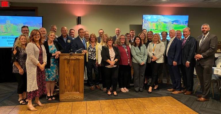 Orange County Executive Steve Neuhaus with county staff after delivering his 2025 proposed budget address on Sept. 24.